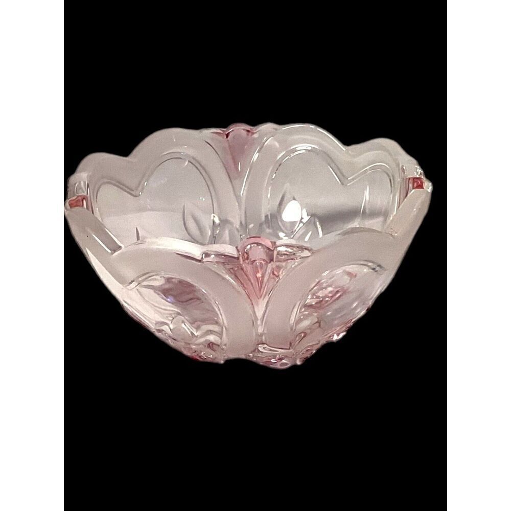 Walther Glass Carmen Pink Rose West German Bowl Candy Candle Decor